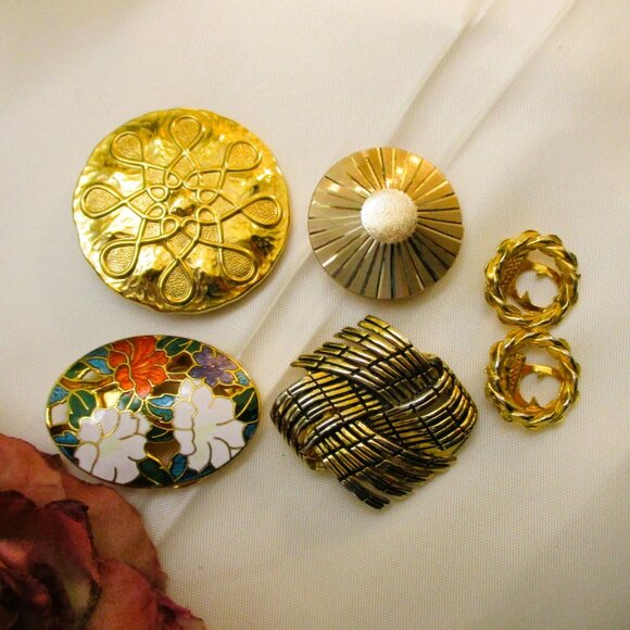 VINTAGE Gold Dress Scarf Clip Lot: Signed Germany Lieba West Germany Convertible - Picture 2 of 12